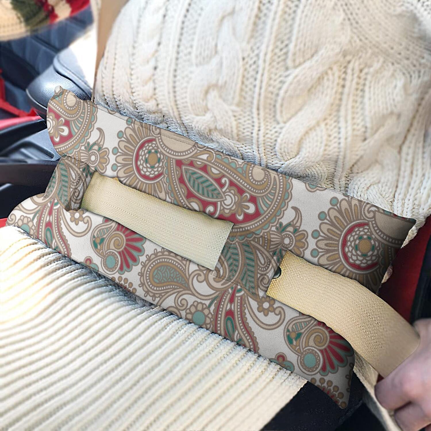 Ethnic Paisley Ornament Seatbelt Cushion - Post Surgical Mastectomy Pillow for Women - Secure Straps & Universal Fit Design
