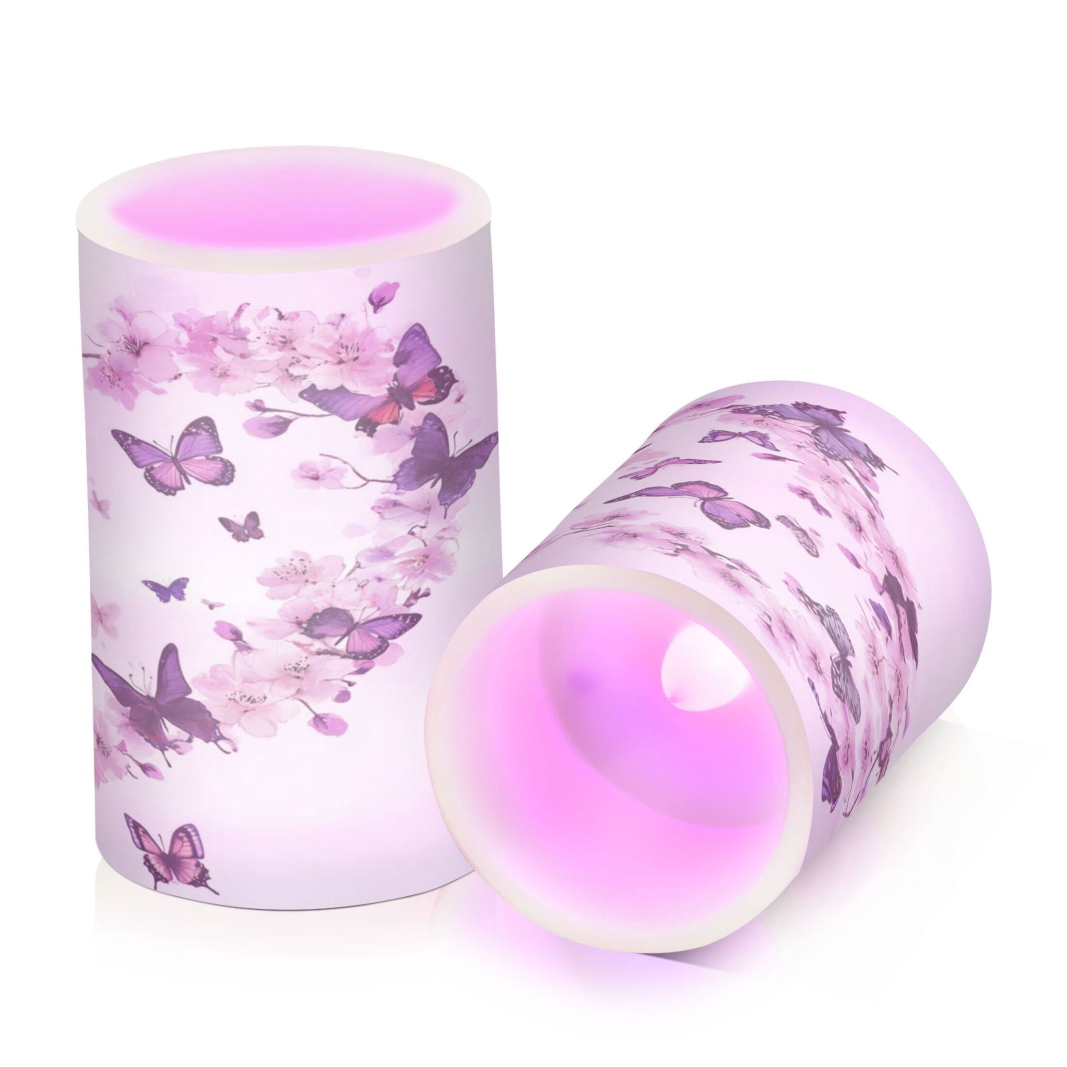 Wobogo Purple Butterfly Pink Floral Combo Flameless Flickering Candle Light with Remote Control and Timer for Romantic Atmosphere