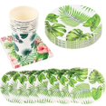 thumbnail image 1 of 1 Set Party Paper Dish Plate Decorative Hawaii Printing Dishware Beautiful Birthday Party Supplies for Home Party Celebration (Green), 1 of 3
