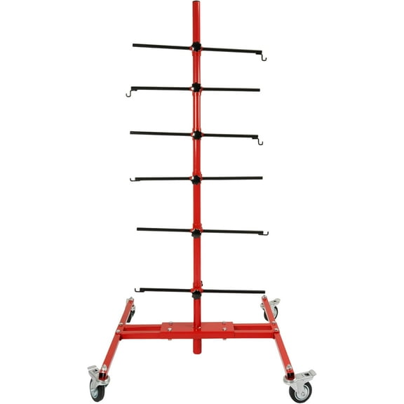 KOJEM Red Paint Stand w/Rotatable Wheels & 6 Hooks, Adjustable Center Post Hang, Panel Tree Auto Body Repair Tools for Automotive Panels, Doors, Fenders, Bumpers, Car Parts, Painting Support Rack