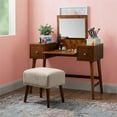 thumbnail image 2 of Linon Ensemble Coiffeuse et Tabouret en Bois Vallen Miroir Relevable 2 Tiroirs en Noyer Brun, 2 of 15