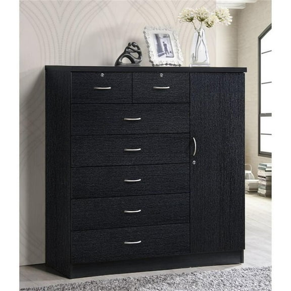 Kingfisher Lane Traditional 7 Drawer Wood Chest with Locks in Black