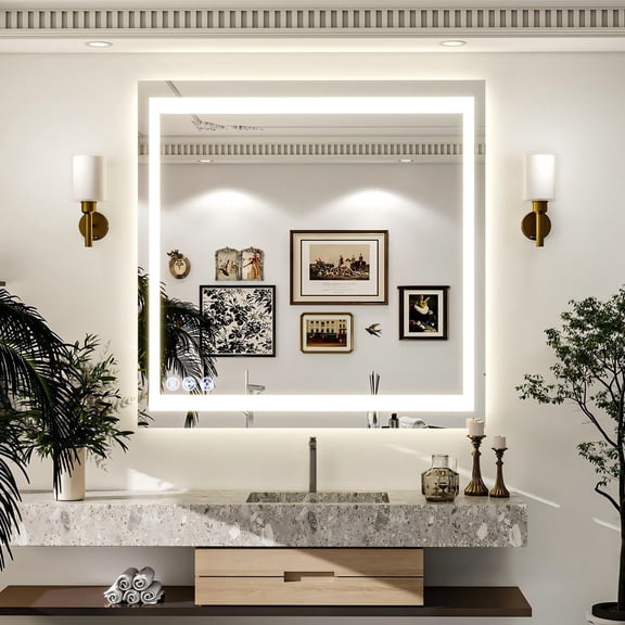 BEAUTYPEAK 40"x 40" LED Bathroom Mirror with Lights for Wall 3 Colors Anti-Fog Vanity Mirror