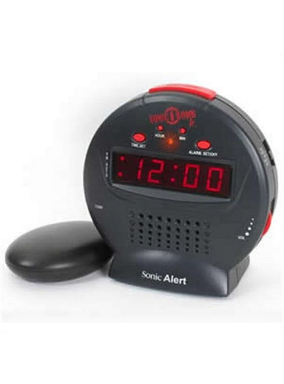 Sonic Bomb Jr. Digital Loud Alarm Clock with Bed Shaker Vibrator - Dark Gray