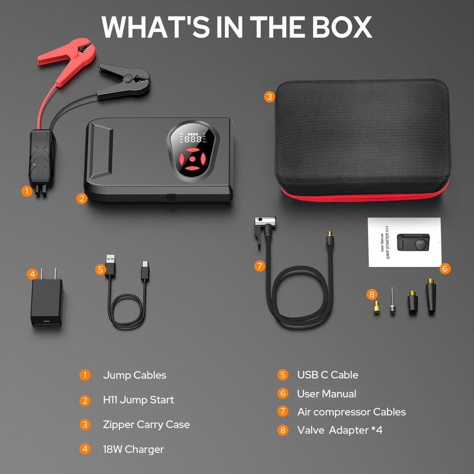 SinKeu Car Jump Starter with Air Compressor 3000A Portable Battery Booster 12V Jumper