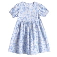 thumbnail image 2 of Amidoa Girls Summer Dresses Puff Sleeve Short Sleeve A-Line Dresses Casual Kids Print Cotton Sundress Blue Size 16, 2 of 6