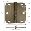 thumbnail image 2 of Design House 6-Pack 3.5" H x .625" Radius Butterfly Interior/Exterior Door Hinges, Antique Brass, 2 of 14