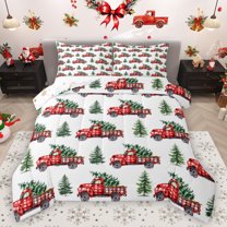 Homewish Retro Xmas Tree Queen Comforter Set,Merry Christmas Bedding Sets,Red Farmhouse Truck Bedding Comforter Set For Girls Kids,Super Cozy Room Decor Reversible,3 Pieces