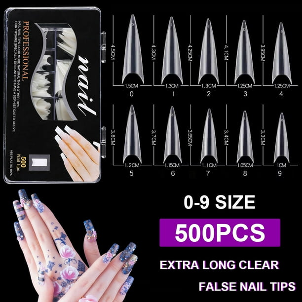 100pcs 500pcsclear Nail Tips Coffin Fake Nails Including Half Cover Natural Acrylic Nails False Nails With Plastic Box For Diy Nail Art Walmart Com