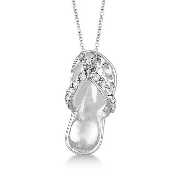 Collier Pendentif en Diamant en Forme de Tongs en Or Blanc 14 K (0,15 Ct)