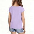 thumbnail image 7 of PWPSG Girl's Short Sleeve Tops Kids Casual Ruched Neck T-Shirts Lightweight Summer Shirts Soft Solid Loose Blouses for Daily & Play Wear Purple 11-12 Years, 7 of 7