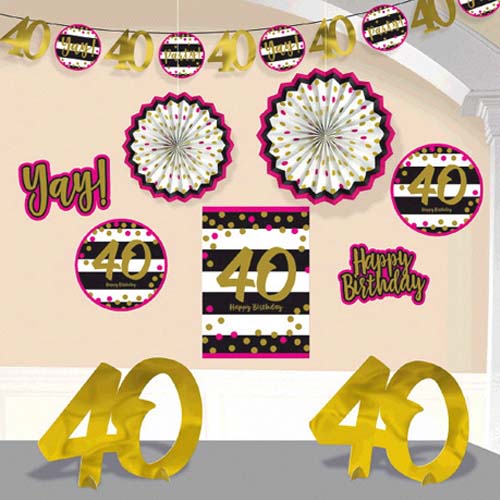 Over the Hill 'Hot Pink and Gold' 40th Birthday Room Decorating Kit