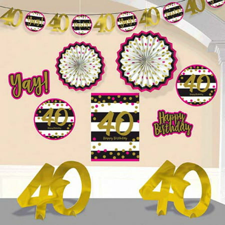 Over the Hill 'Hot Pink and Gold' 40th Birthday Room Decorating Kit (10pc)