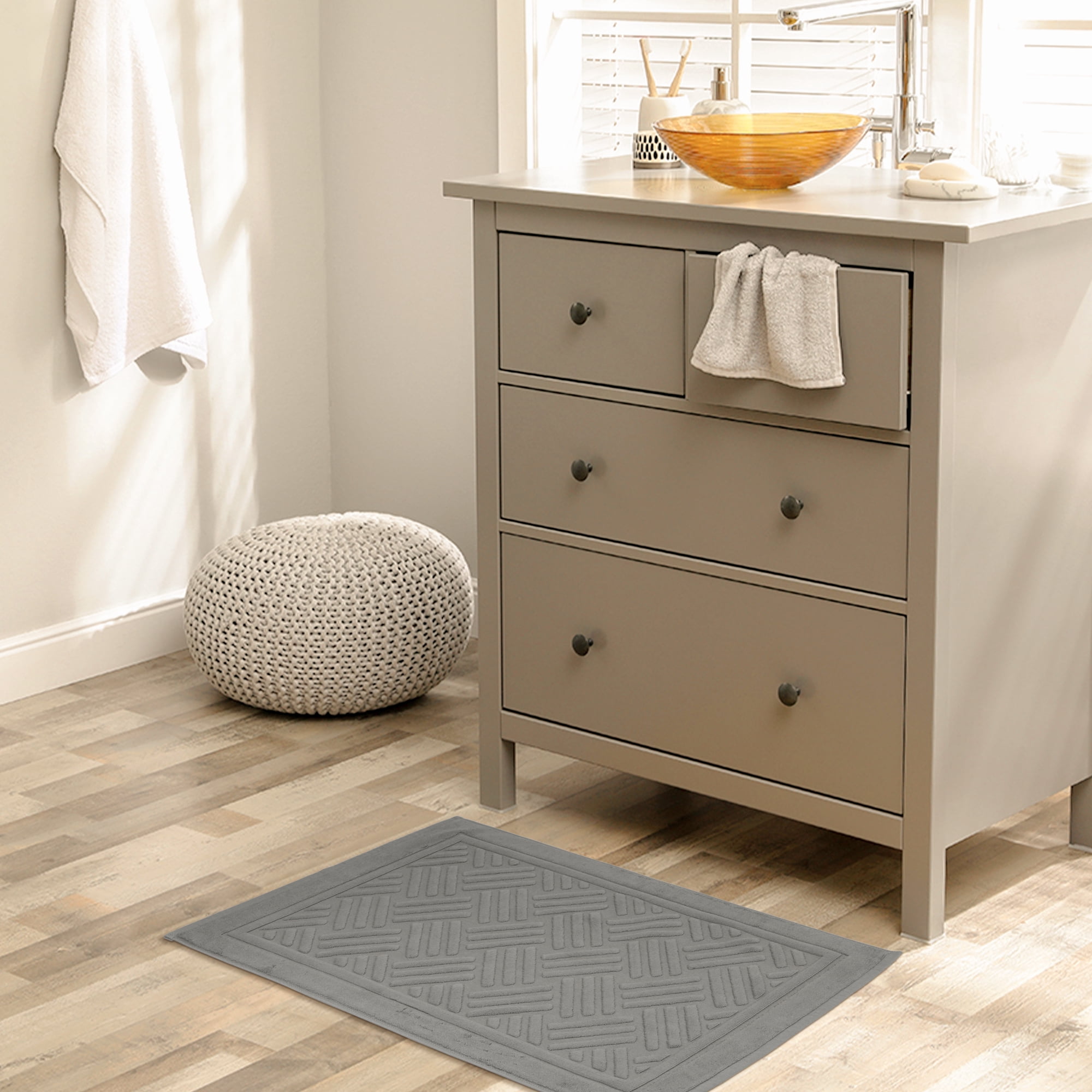 Unique Bargains Cotton Mat Towel Absorbent Floor Bath Rugs for Bathroom Grey 16" x 24"