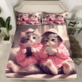 thumbnail image 3 of Feelyou Kawaii Couple Cat Twin Sheet Sets, Cute Kitten Lover Twin Fitted Sheet, Teens Kids Boys Girls Flat Sheet, Luxury Bedroom Decor, 3pcs, 3 of 8