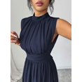 thumbnail image 3 of Navy Blue Womens Sleeveless High Neck Chiffon A-Line Maxi Dress With Criss-Cross Waist Tie, 3 of 8