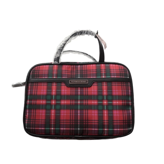 Victoria's Secret Hanging Travel Train Case Cosmetic Makeup Bag Red Plaid NWT