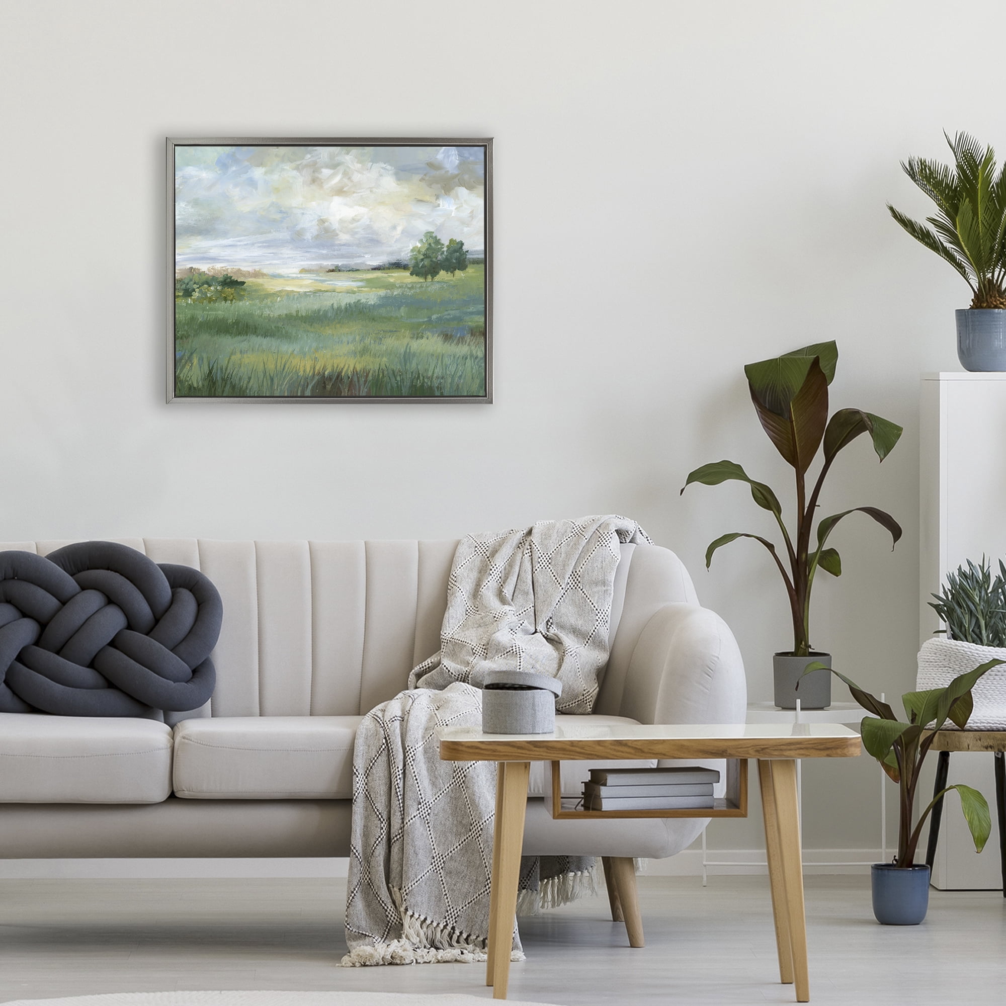 Stupell Industries Idyllic Summer Field Gray Framed Floater Canvas Wall Art, design by Nan