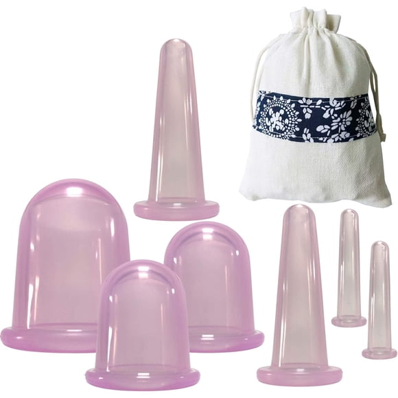 Facial Cupping Set Silicone Cupping Therapy Sets 7Pcs Anti-Cellulite Cup Vacuum Suction Massage Cups with Storage Bag for Muscle,Nerve,Joint Pain Relief(Purple)