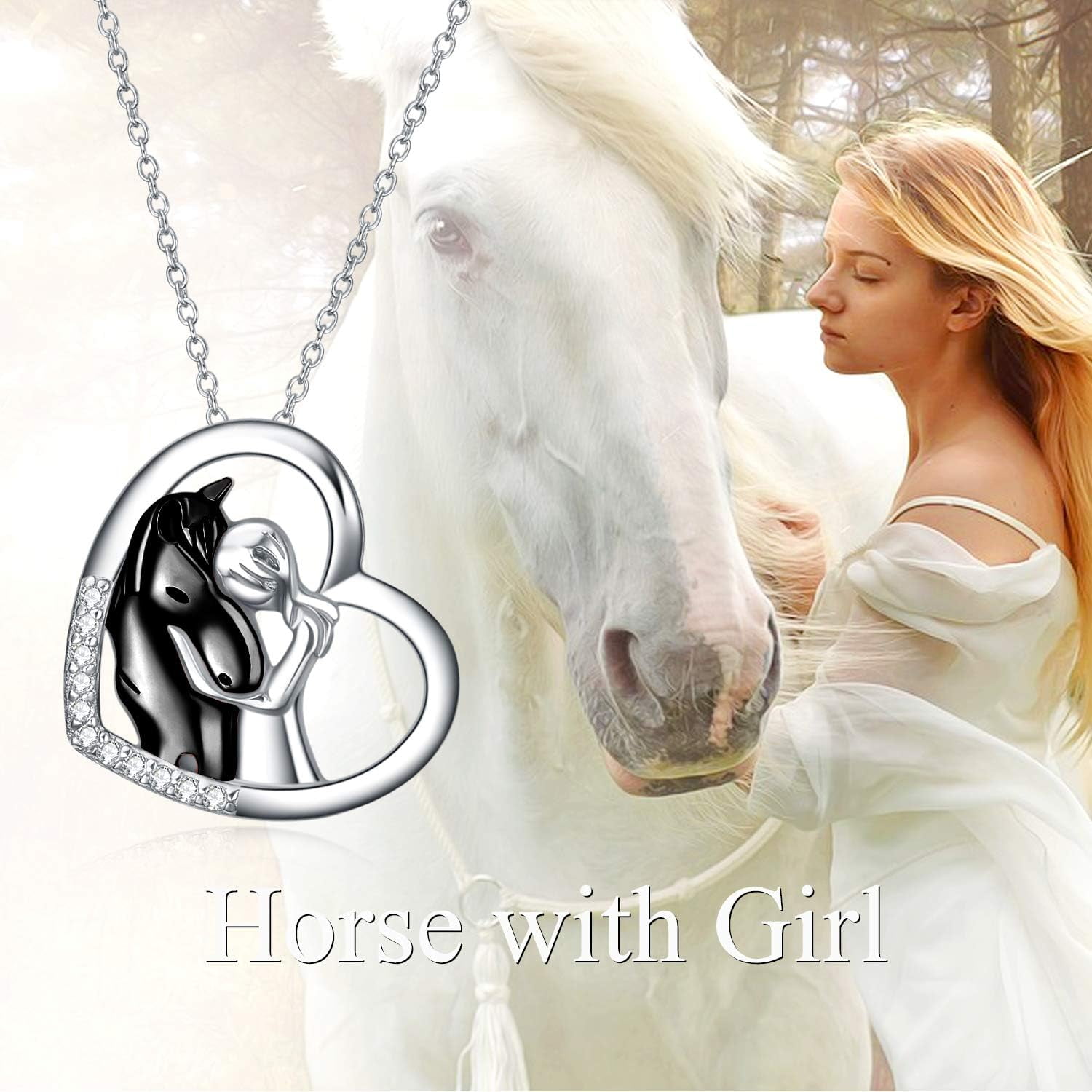 YAFEINI Horse Pendant Necklace Jewelry 925 Sterling Silver Women Embrace Horse Gift For Women