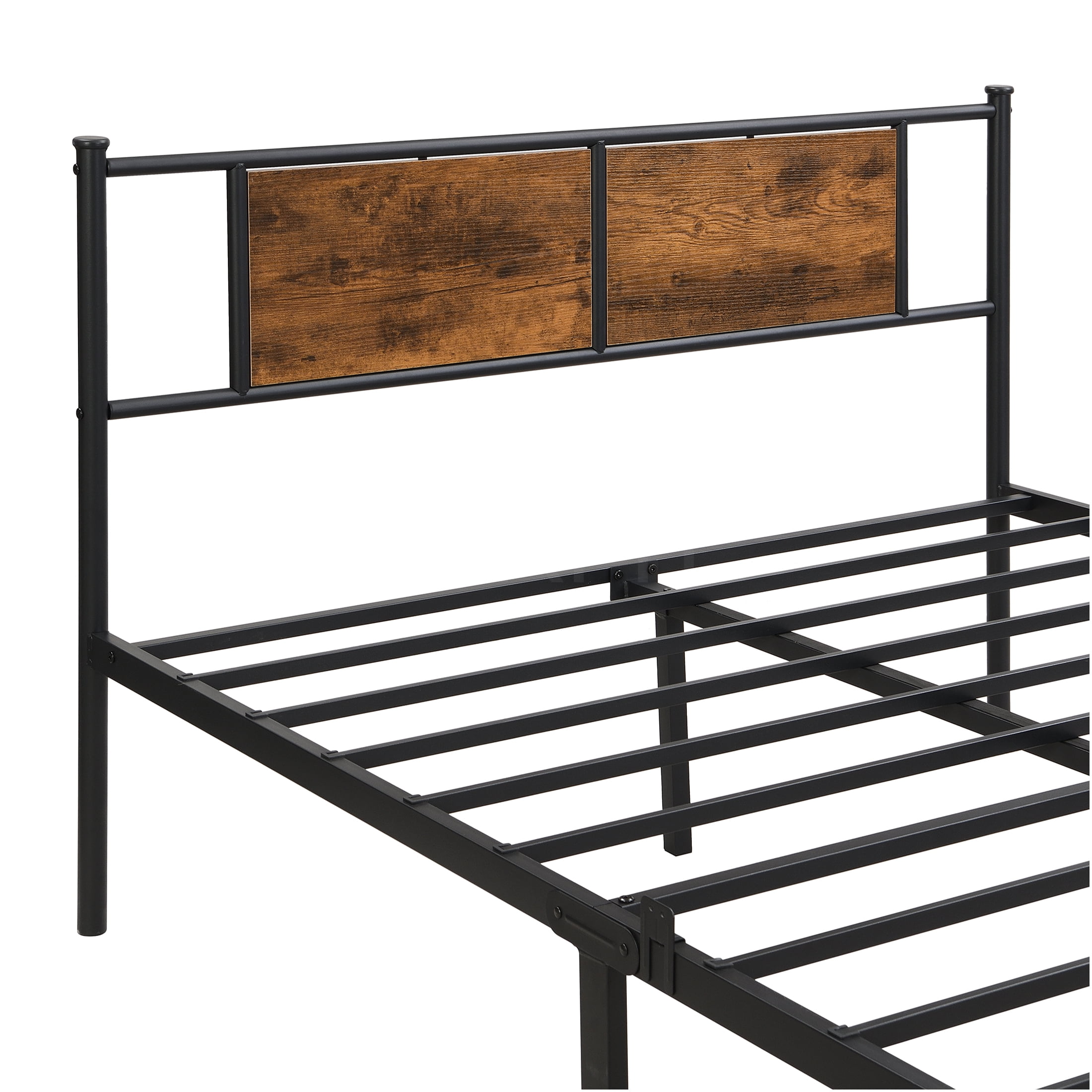JERFIT King Size Metal Bed Frame with Headboard, 10.8" Underbed Storage Space, No Box Spring Needed, Heavy Duty 550lbs Capacity, Black Brown Modern Platform Bed