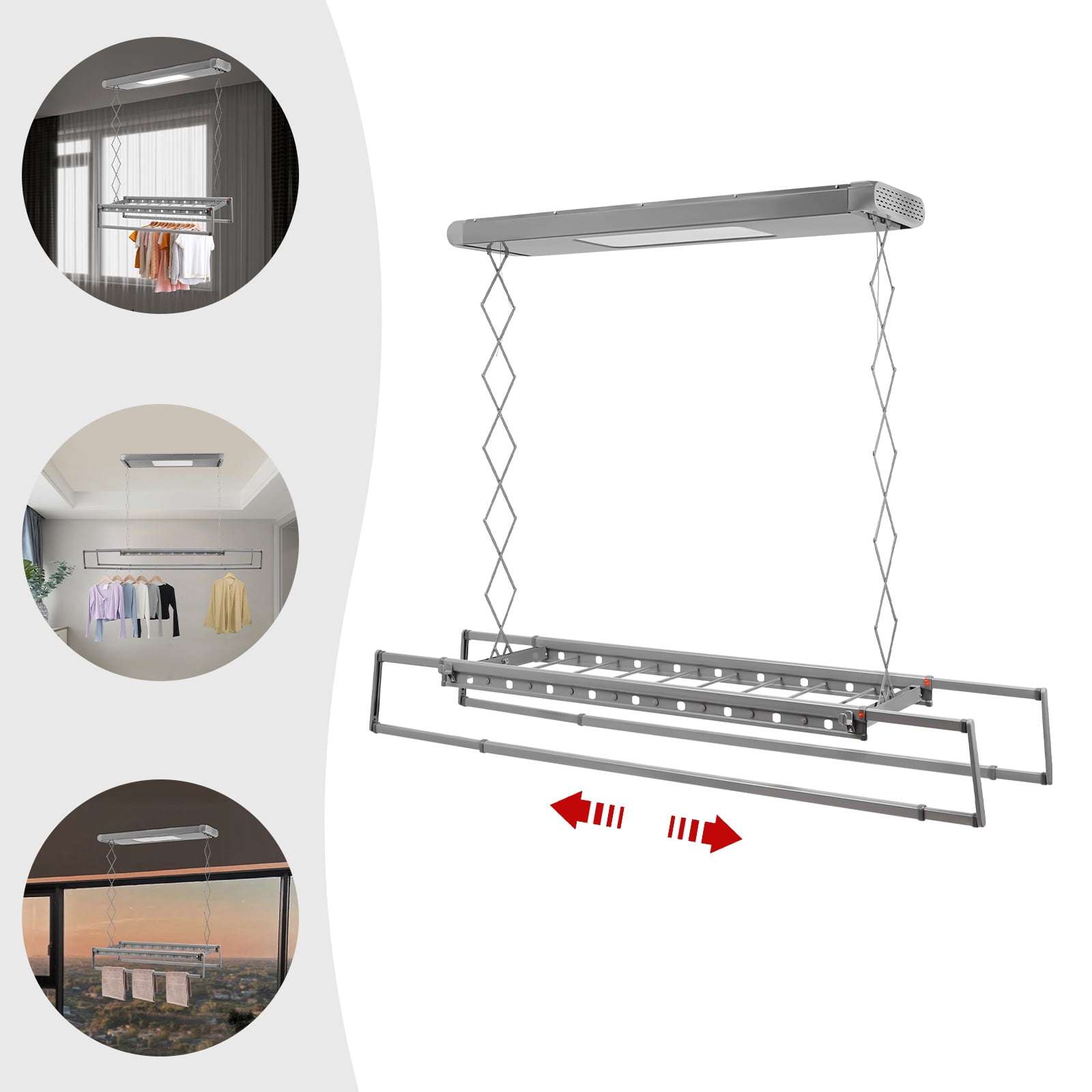 1 PCS Gray Electrical Airing Rack, Airing Rack with Remote Control, Electrical Airing Rack with Light, Overall Load-bearing Capacity: 35kg/77.16 lbs, 110V