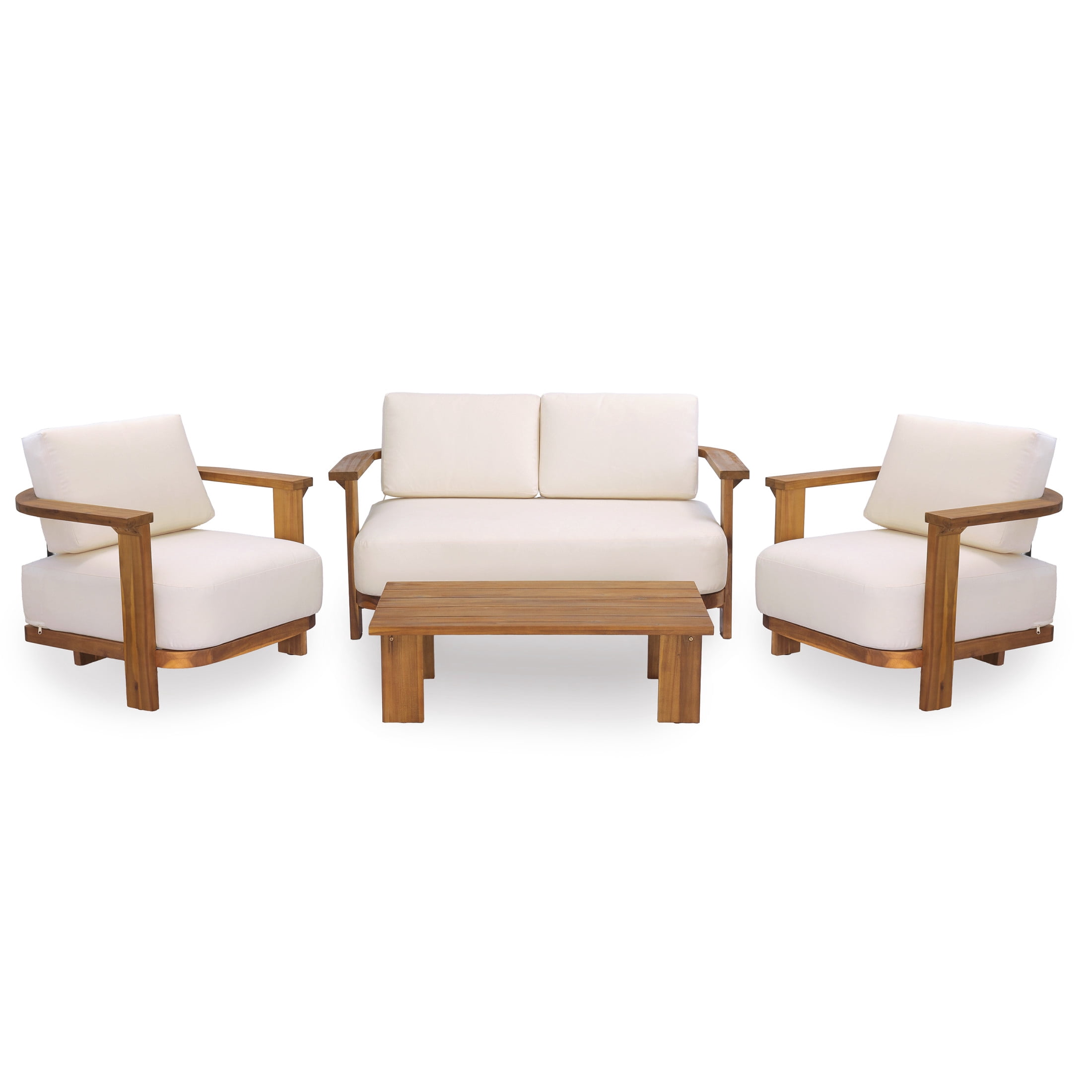 Christopher Knight Home 4-Piece Outdoor Acacia Wood Conversation Set with Cushions, Teak+Beige