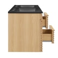 thumbnail image 4 of Wall Mount Double Sink Vanity Cabinet, Brown Oak Black, Wood, Mid Century Hotel Bedroom Bathroom, Modern Contemporary HB34081, 4 of 11