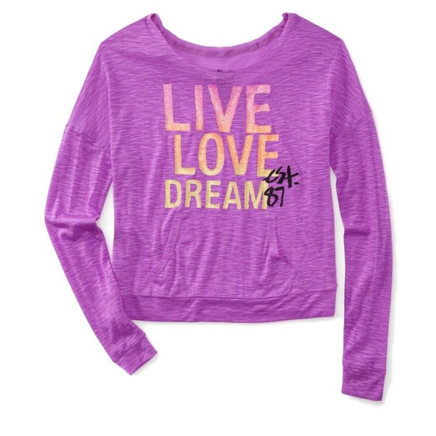 Aeropostale - Camiseta con adornos para dormir con purpurina degradada para mujer, Púrpura, XS Aeropostale Camiseta adornada