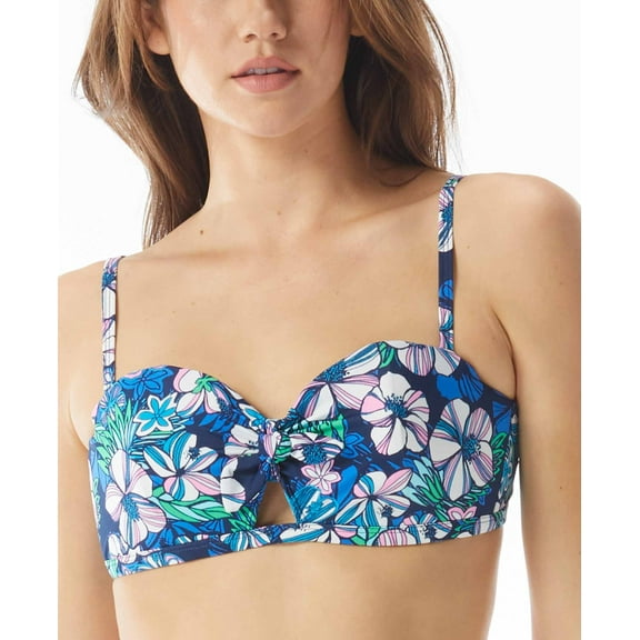 Sundazed AZURE Beka Floral-Print Bow Bikini Swim Top, US 36DD, UK 36DD