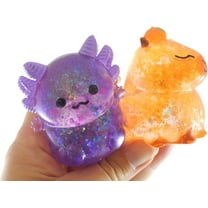Set of 2 Animal Sugar Balls - Axolotl and Capybara - Syrup Molasses Thick Glue/Gel Stretch Ball - Ultra Squishy and Moldable Slow Rise Relaxing Sensory Fidget Stress Toy Cute Adorable (RANDOM COLORS)
