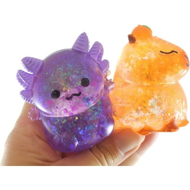 Set of 2 Animal Sugar Balls - Axolotl and Capybara - Syrup Molasses Thick Glue/Gel Stretch Ball - Ultra Squishy and Moldable Slow Rise Relaxing Sensory Fidget Stress Toy Cute Adorable (RANDOM COLORS)