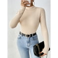 thumbnail image 3 of Beige Mock Neck Ribbed Knit Cropped Sweater, 3 of 5