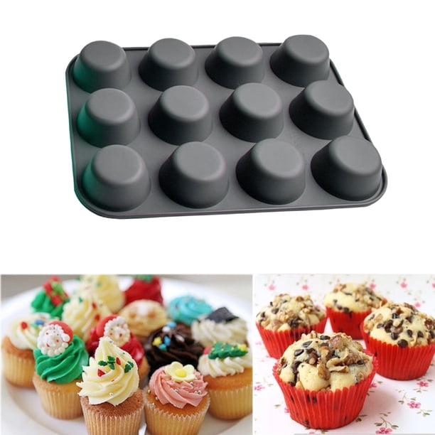 Molde de silicona para hornear con 12 cavidades | Molde antiadherente para magdalenas, cupcakes, galletas y jabón | Grado alimenticio, resistente al calor, apto para lavavajillas y horno | 29.5x22x3