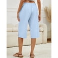 thumbnail image 5 of Capri Pants for Women Comfy Casual Drawstring Waist Lightweight Pants Button Trousers With Pockets, Light Blue, L, 5 of 9