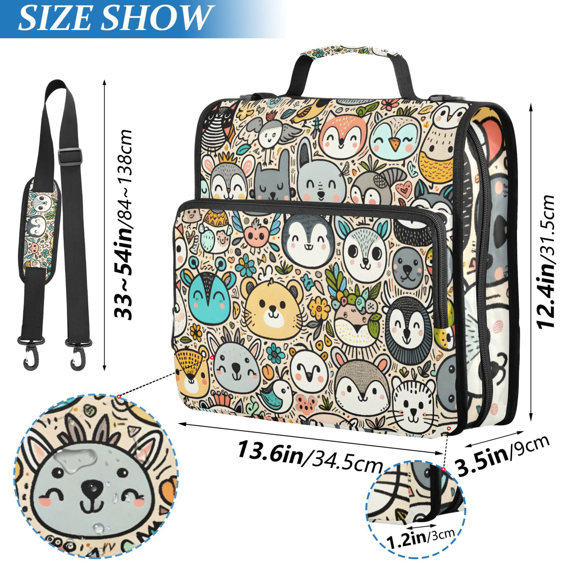 ALAZA Zipper Binder Cute Animal Faces 3 Ring Trapper Keeper File Folder Organizer Bag