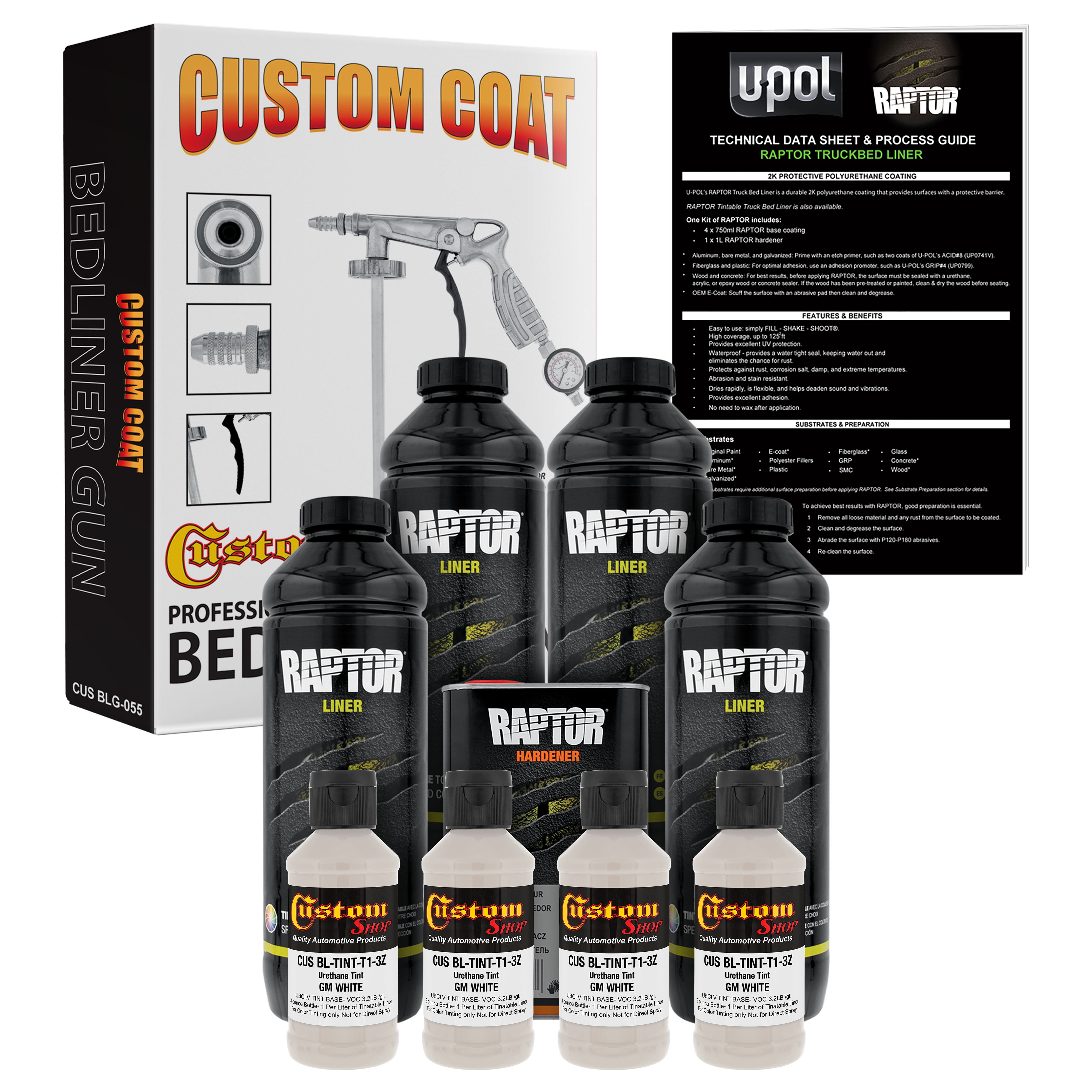 UPOL Raptor GM White Urethane SprayOn Truck Bed Liner Kit w/ FREE