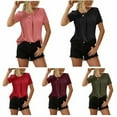 thumbnail image 1 of Femme en Vrac Plissée T-shirt Randonnée Style Décontracté Col Rond Design Simple Tops Coton Mélange Vêtements d'Été Anniversaire Copine Cadeaux Rouge XXL, 1 of 1