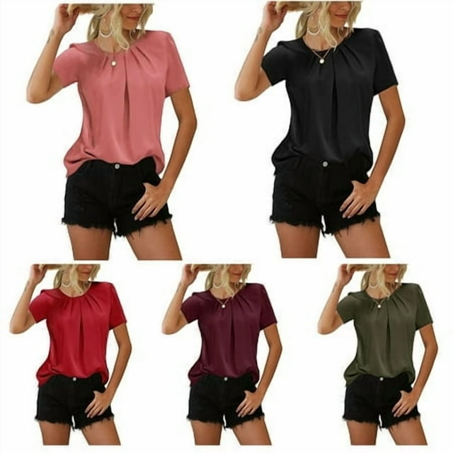 T-shirt Plissé Femme Randonnée Style Décontracté Design Simple Tops Coton Mélange Vêtements d'Été Anniversaire Copine Cadeaux Vin Rouge L