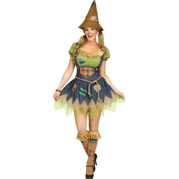 Womens Scarecrow Dress Hat Socks Fall Harvest Cute Halloween Adult Sized Costume