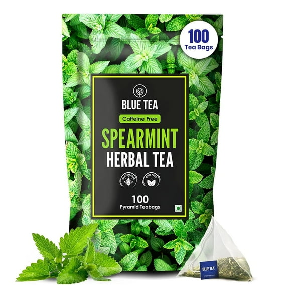 BLUE TEA - Spearmint Tea - 100 Count - Plant Based Tea Bag | PCOS RELIEF | Balances Hormones | Support Digestion | Refreshing Cool Minty Flavour - Herbal Tea - Leaf Based - Caffeine free