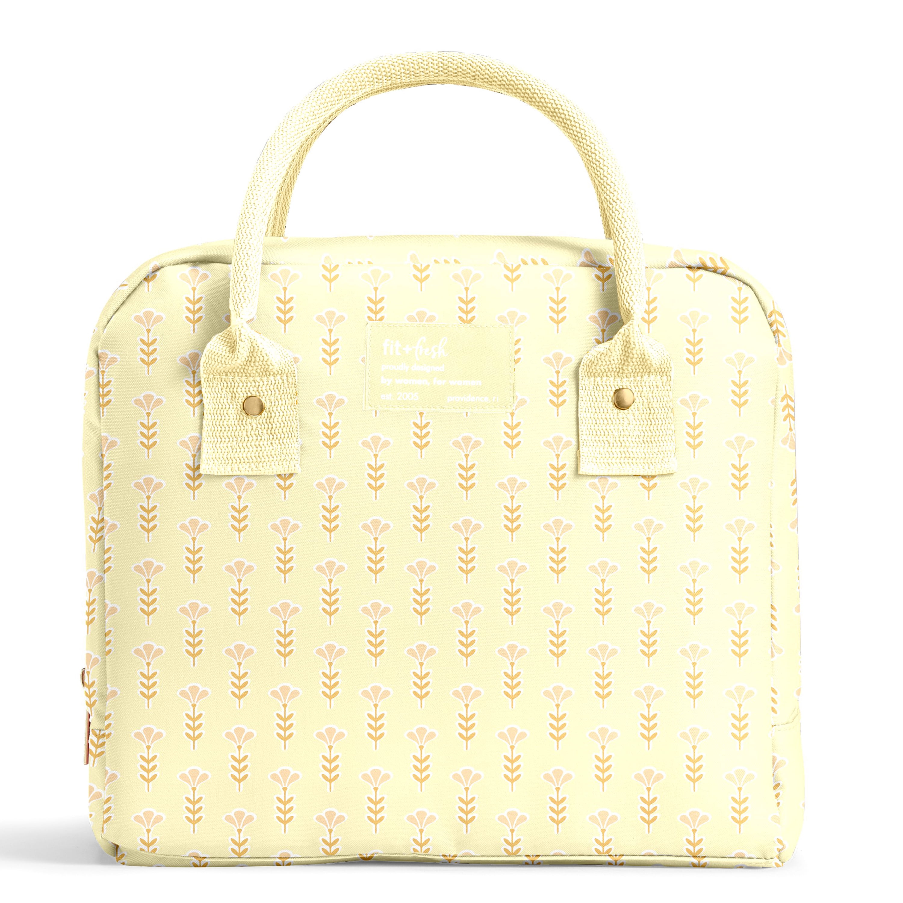 Fit + Fresh Bloomington Womens Lunch Bag, Insulated Lunch Box With Containers, Yellow Tiny Flowers