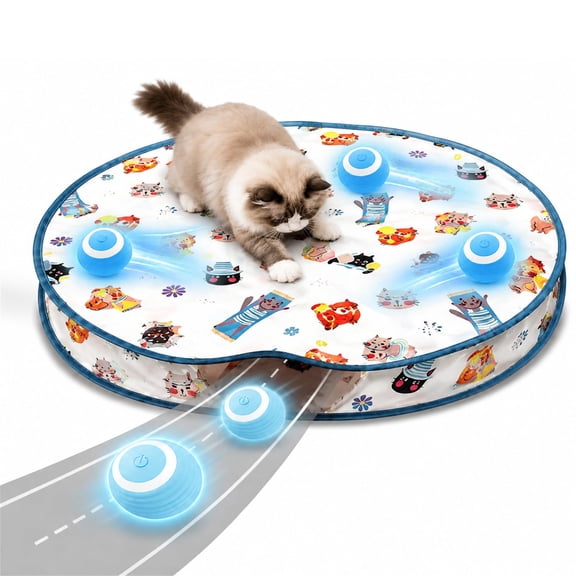 Interactive Cat Mat Toy, Automatic Cat Toy, Hide and Seek Mat for Cats, Kitten Toys for Indoor Cats Self Play 1 Mat 1 Ball
