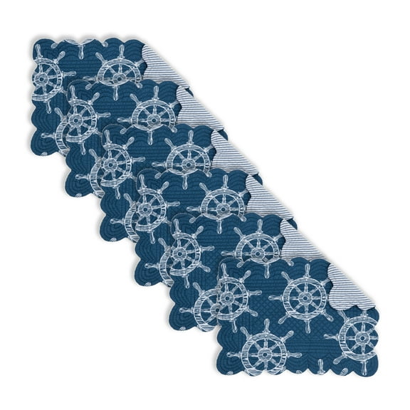 Maritime Ship's Wheel Quilted 100% Cotton Placemats Set of 6, 13" x 19"