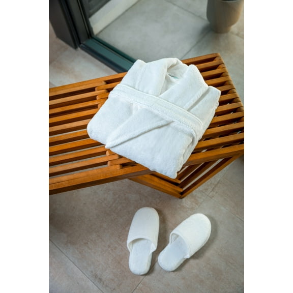 Luxury Robe and Slipper Set - GOTS Certified Organic, White Plush Robe, Slippers | Turkish Terry Bath Robe | Unisex, White Spa Bathrobe (BMC700GSM-RS-ML, US, Alpha, Medium, Large, Regular, Regular)
