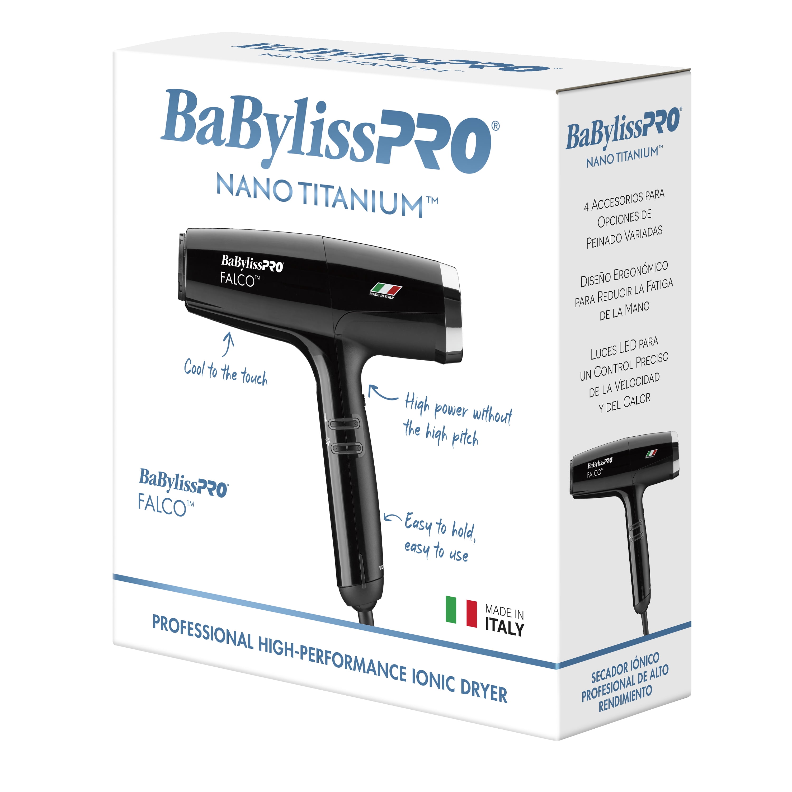 BabylissPRO Nano Titanium Professional Italian High-Speed Falco Dryer (Black)