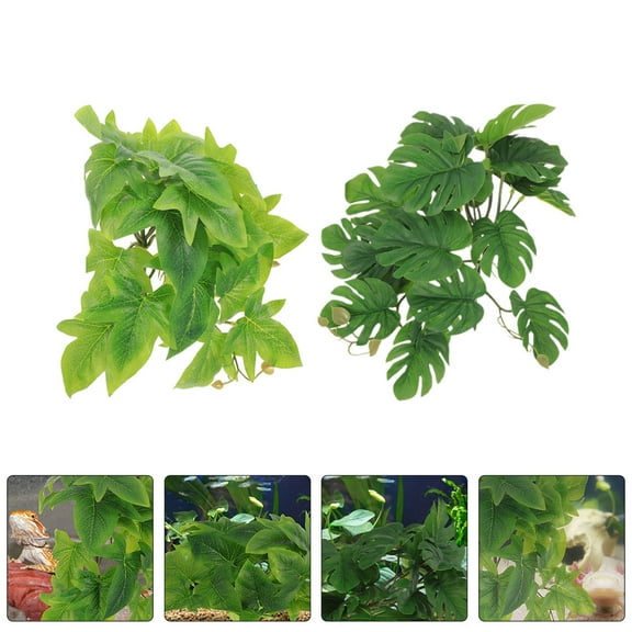 Baluue Reptile Tank Decors Artificial Hanging Plant Plastic Reptile Owners Home Decor 2Pcs