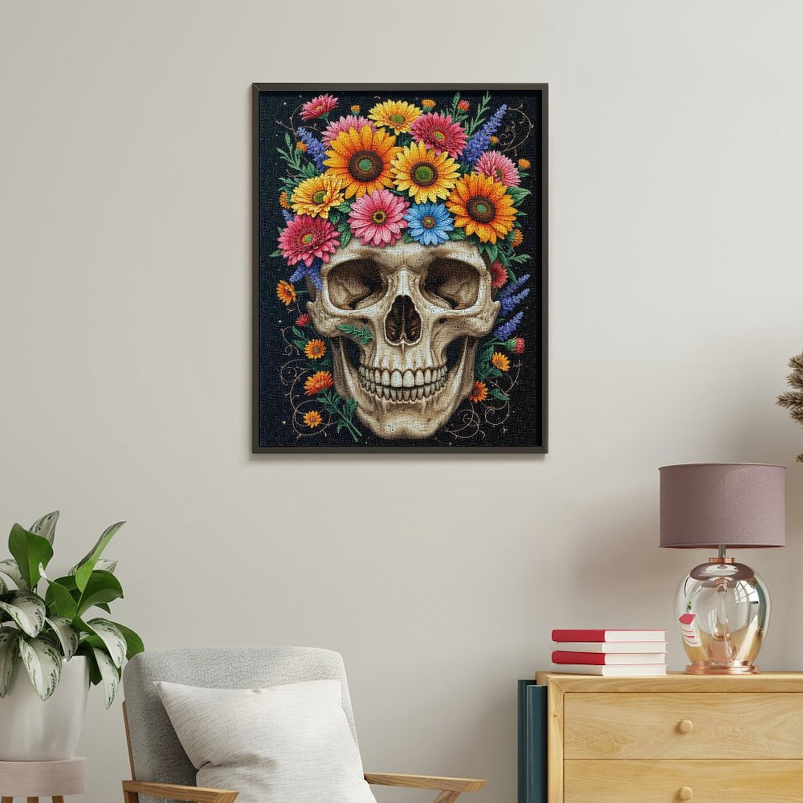 Paint By Numbers Kit for Adults Beginner - DIY Floral Skull Art Vibrant Design Canvas Painting Kits for Adults, Frameless Paint By Number for Adults for Home Wall Decor 16x20 Inch