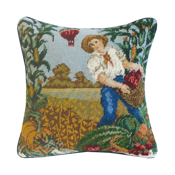 Farmer Boy Needlepoint Wool Blend Decorative Accent Pillow