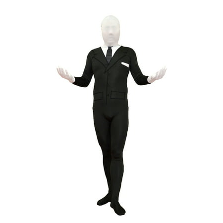 Slenderman Youth Costume Spandex Body Black Suit Tie Boys Kids Slender Man